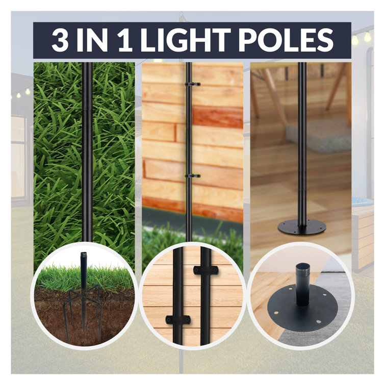 Weather Resistant 9-Foot Steel Outdoor String Light Poles