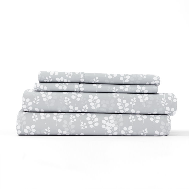 Gray Queen Microfiber Botanical Print Sheet Set