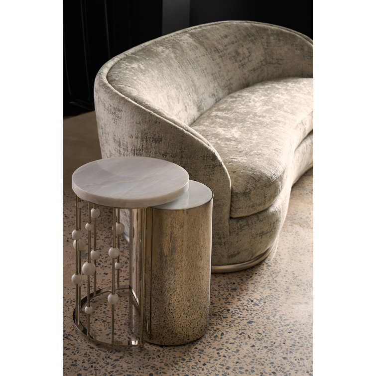 White Rhino Marble and Gold Metal Round Nesting Accent Table Set