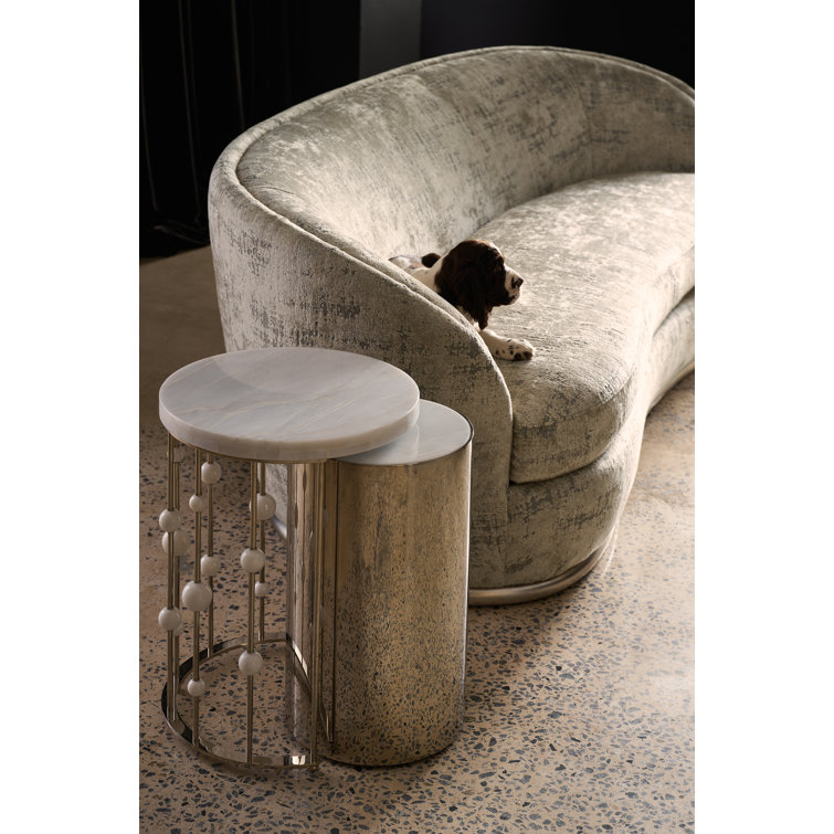 White Rhino Marble and Gold Metal Round Nesting Accent Table Set