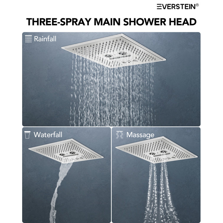 Brushed Nickel LED Thermostatic Dual Showerheads with Bluetooth Speaker