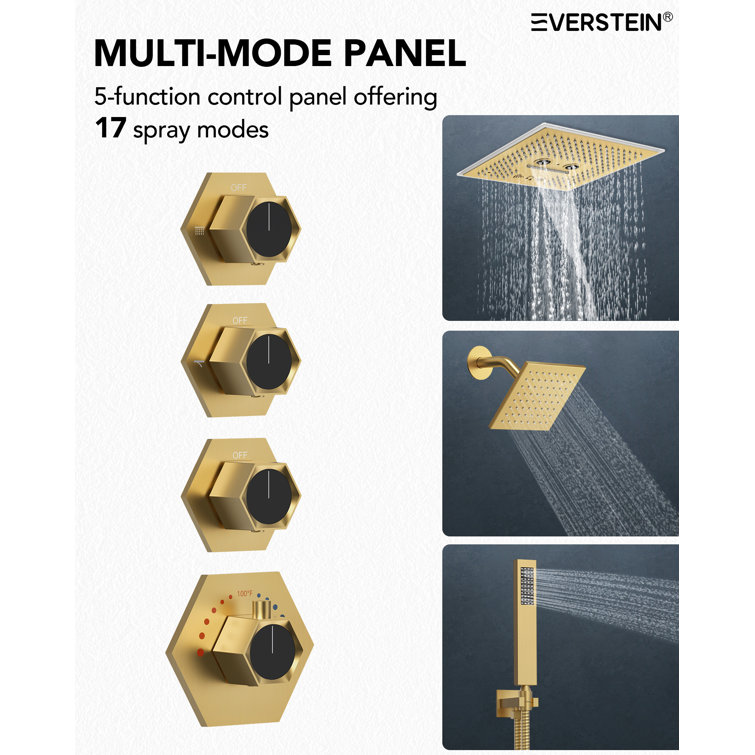 Brushed Gold Stainless Steel Multi-Head Shower System with Bluetooth Speaker