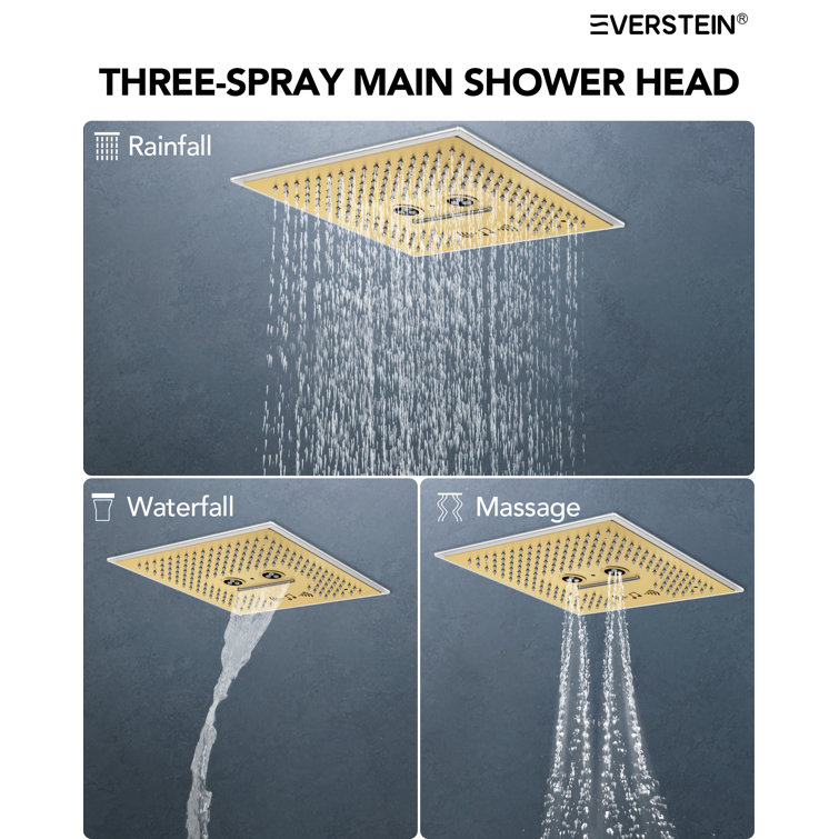 Brushed Gold Stainless Steel Multi-Head Shower System with Bluetooth Speaker