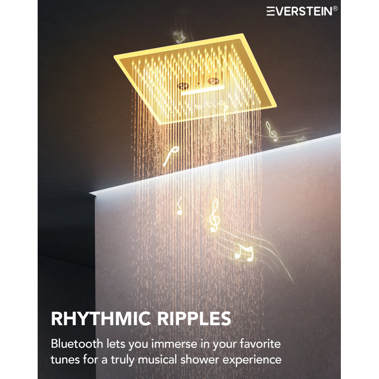 Brushed Gold Stainless Steel Multi-Head Shower System with Bluetooth Speaker