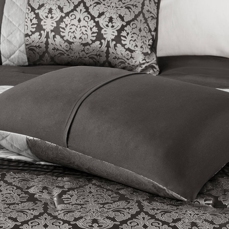 King Black Microfiber Jacquard Comforter Set with Throw Pillows