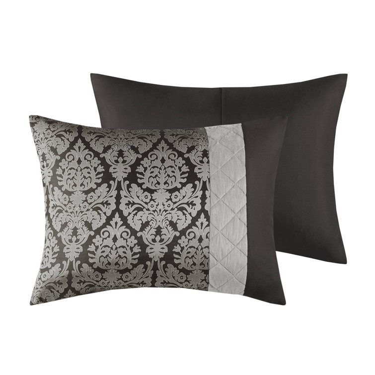 King Black Microfiber Jacquard Comforter Set with Throw Pillows