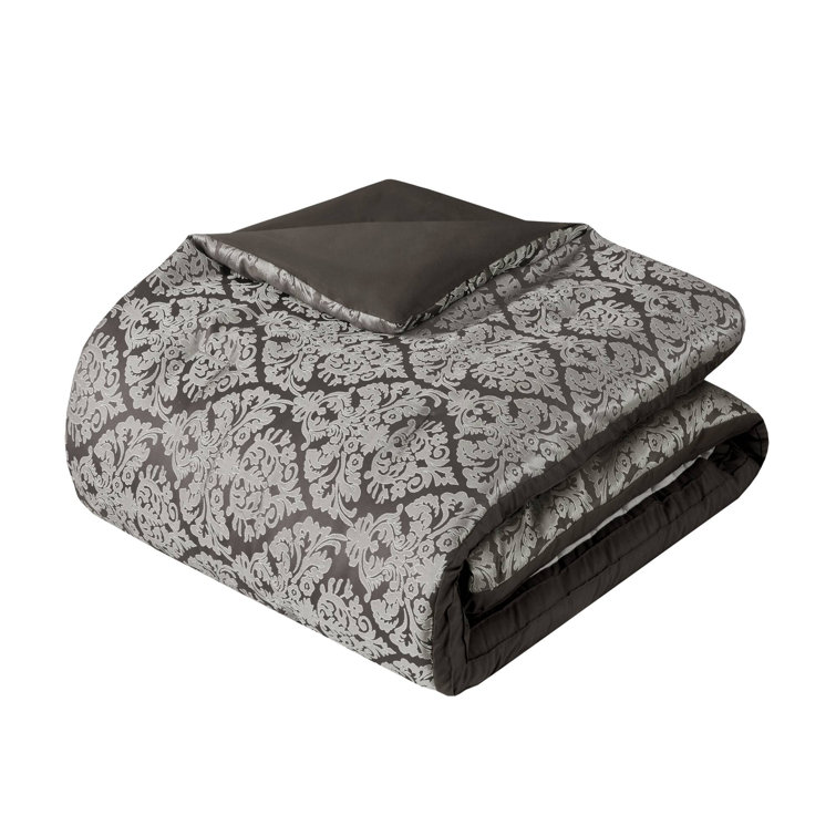 King Black Microfiber Jacquard Comforter Set with Throw Pillows