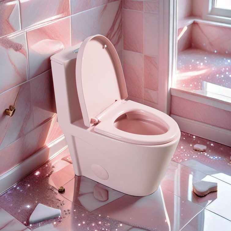 Pink Elongated Free Standing Dual Flush Toilet with Seat