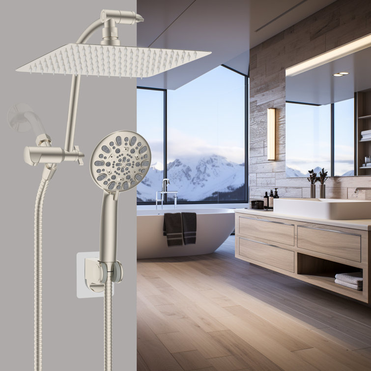 Brushed Nickel Dual Rainfall and Handheld Shower Head Combo