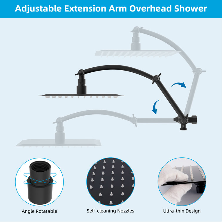 Large Matte Black Stainless Steel Dual Shower Head Combo
