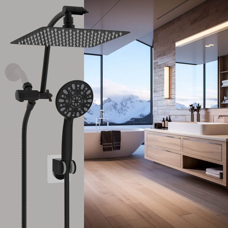 Matte Black 10" Rainfall Shower Head Combo with Handheld