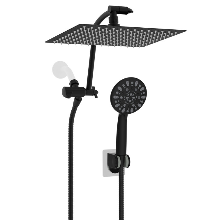 Large Matte Black Stainless Steel Dual Shower Head Combo