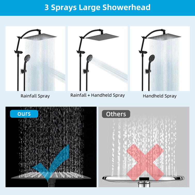 Large Matte Black Stainless Steel Dual Shower Head Combo