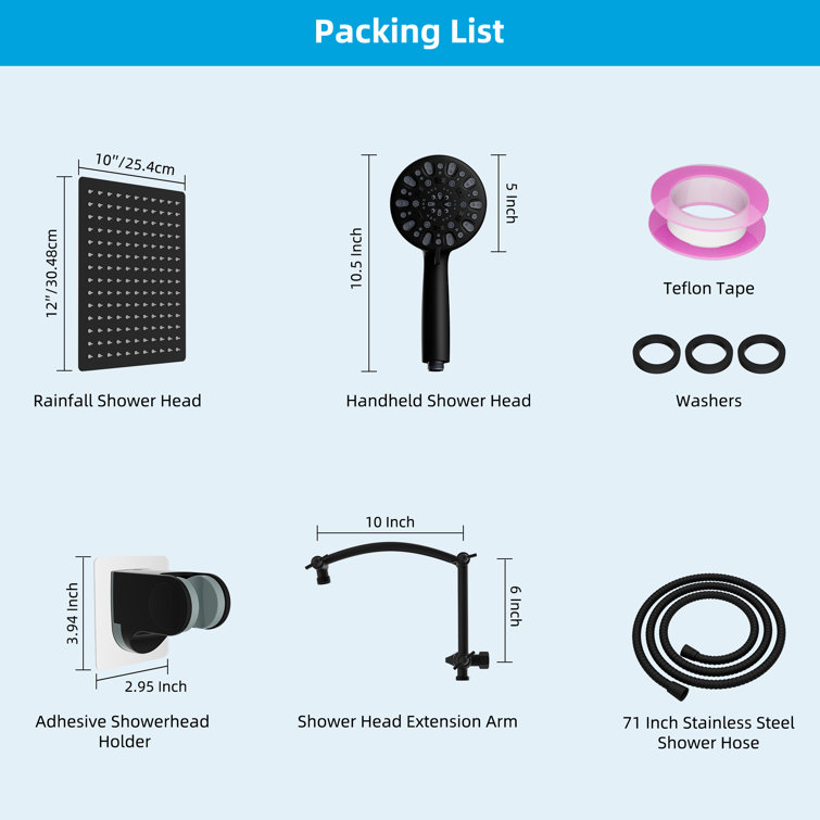 Large Matte Black Stainless Steel Dual Shower Head Combo