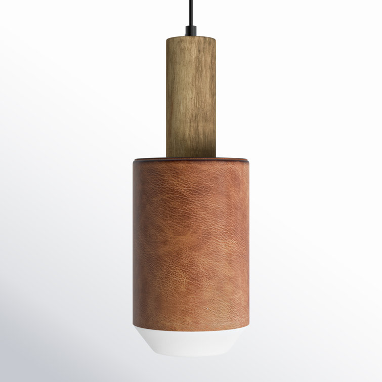 Rustic Brown Leather and Wood Single Pendant Light