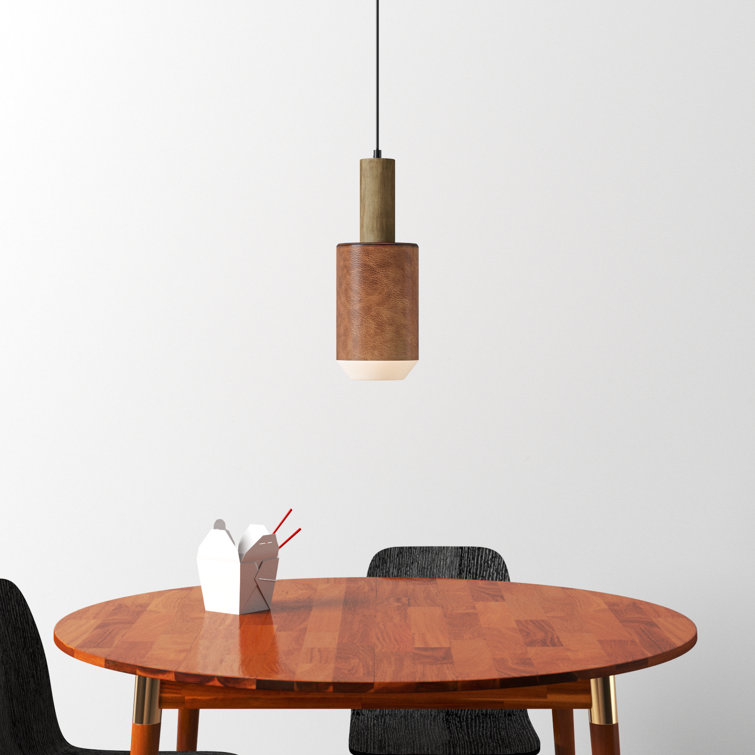 Rustic Brown Leather and Wood Single Pendant Light