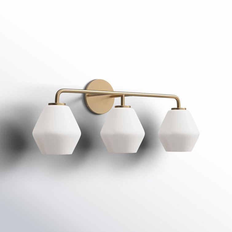 Satin Brass 3-Light Dimmable Vanity Light with White Hexagonal Shades