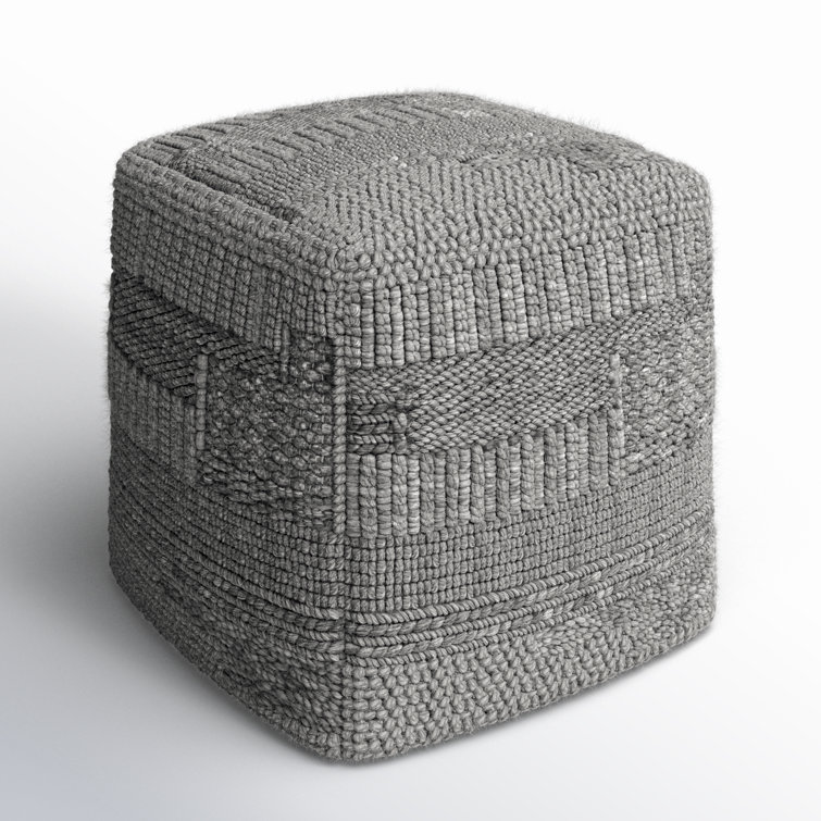 Gray Textured Polyester Square Upholstered Pouf