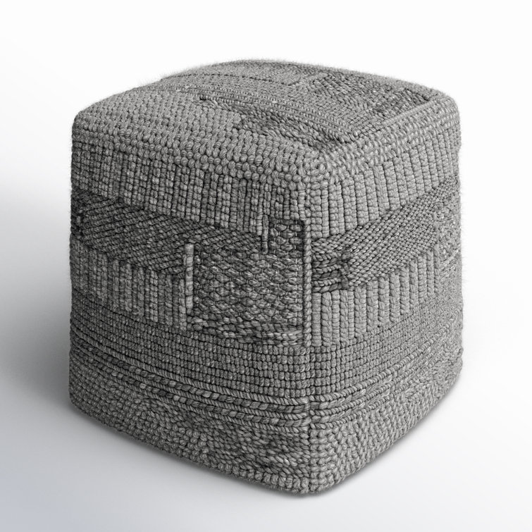 Gray Textured Polyester Square Upholstered Pouf