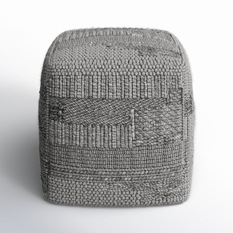 Gray Textured Polyester Square Upholstered Pouf