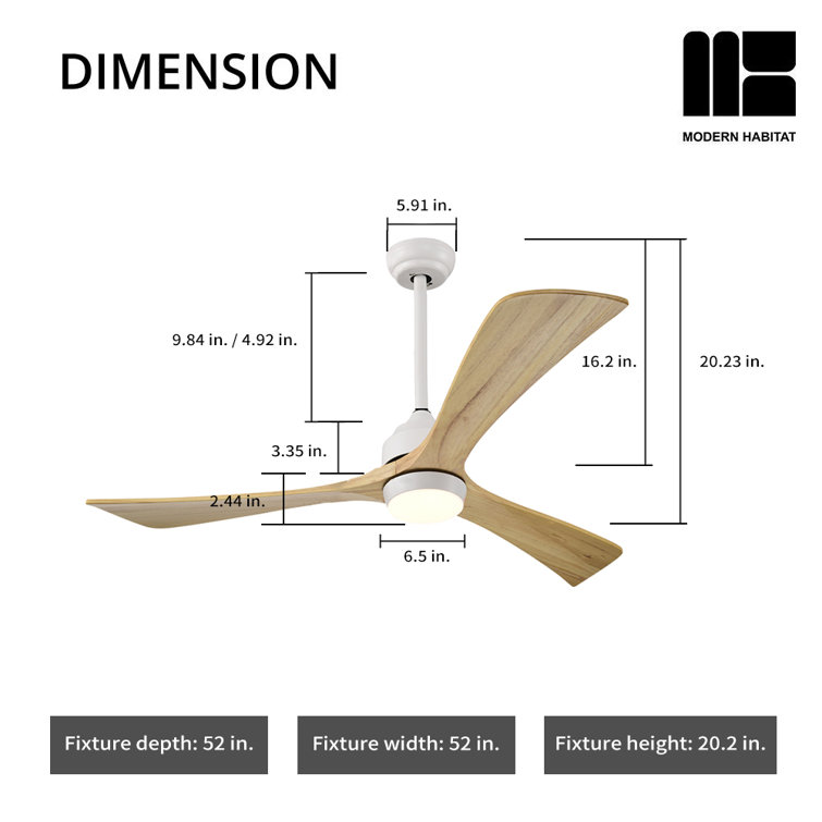 Aura 52" White and Light Oak Ceiling Fan with LED Light and Remote