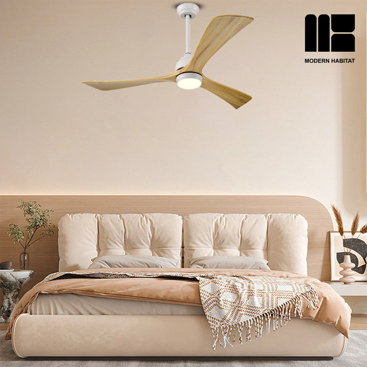 Aura 52" White and Light Oak Ceiling Fan with LED Light and Remote