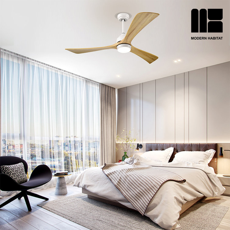 Aura 52" White and Light Oak Ceiling Fan with LED Light and Remote