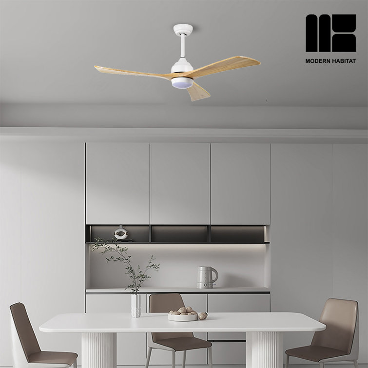 Aura 52" White and Light Oak Ceiling Fan with LED Light and Remote