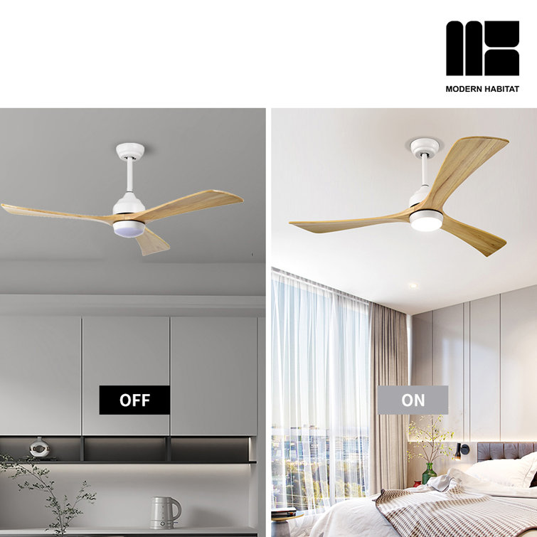 Aura 52" White and Light Oak Ceiling Fan with LED Light and Remote