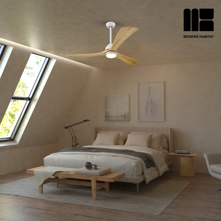 Aura 52" White and Light Oak Ceiling Fan with LED Light and Remote