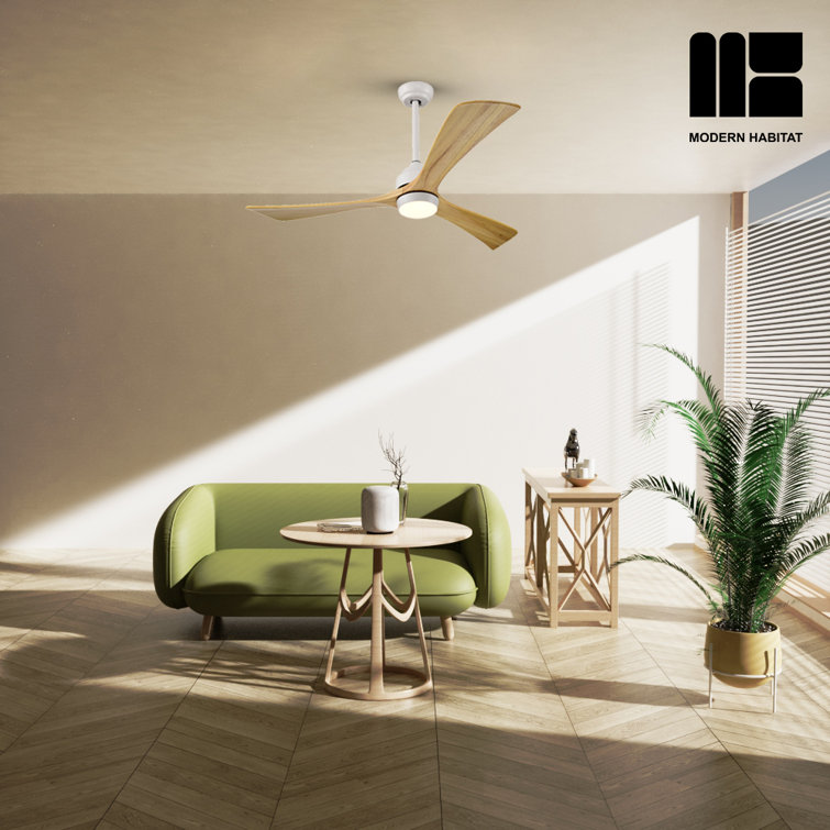 Aura 52" White and Light Oak Ceiling Fan with LED Light and Remote