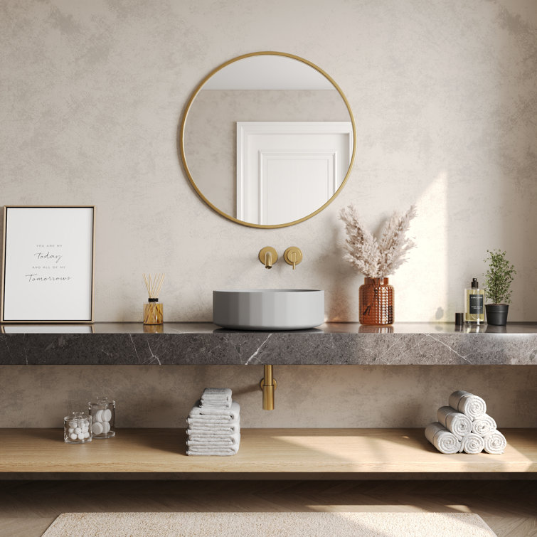 17" Round Light Gray Concrete Above-Counter Bathroom Vessel Sink