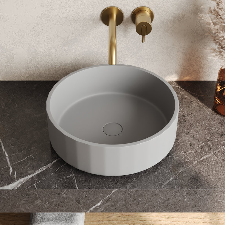 17" Round Light Gray Concrete Above-Counter Bathroom Vessel Sink