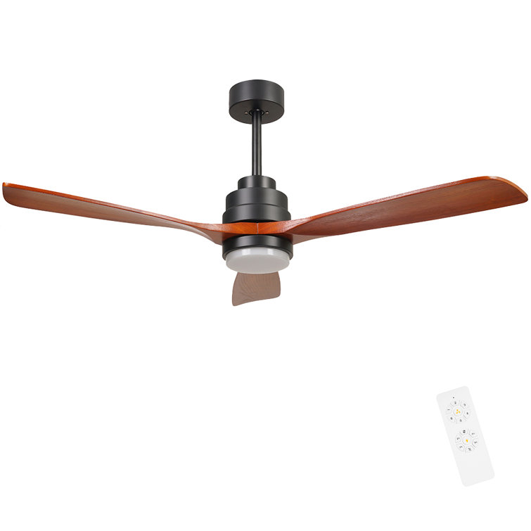 AuraVista 52-Inch Black and Medium Red Oak Ceiling Fan with LED Light and Remote