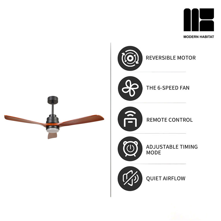 AuraVista 52-Inch Black and Medium Red Oak Ceiling Fan with LED Light and Remote