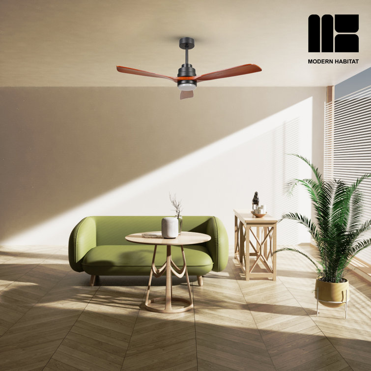 AuraVista 52-Inch Black and Medium Red Oak Ceiling Fan with LED Light and Remote