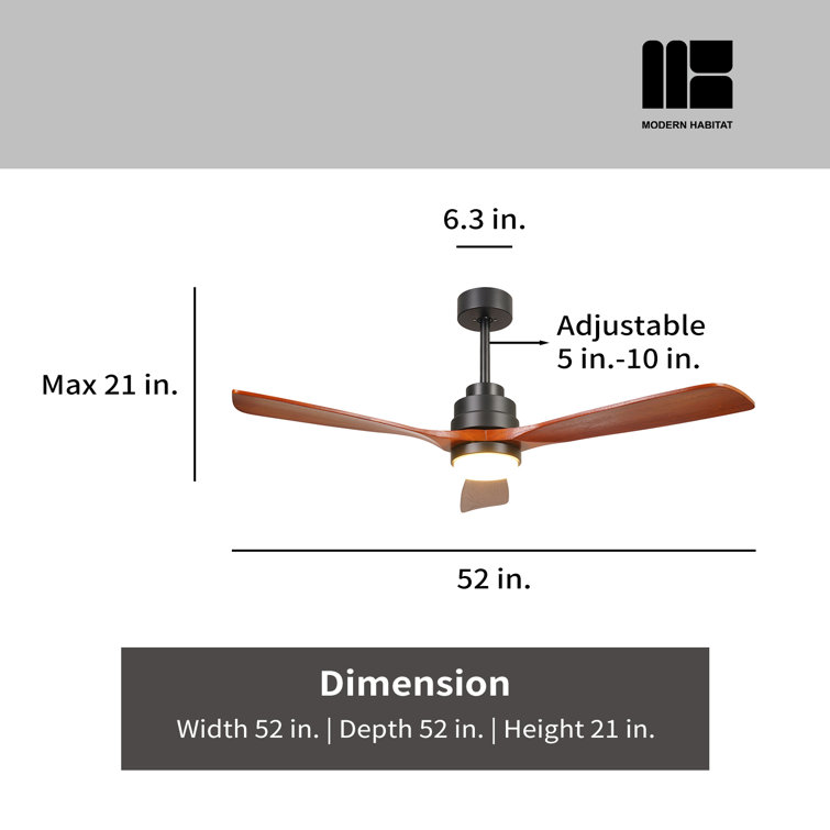 AuraVista 52-Inch Black and Medium Red Oak Ceiling Fan with LED Light and Remote