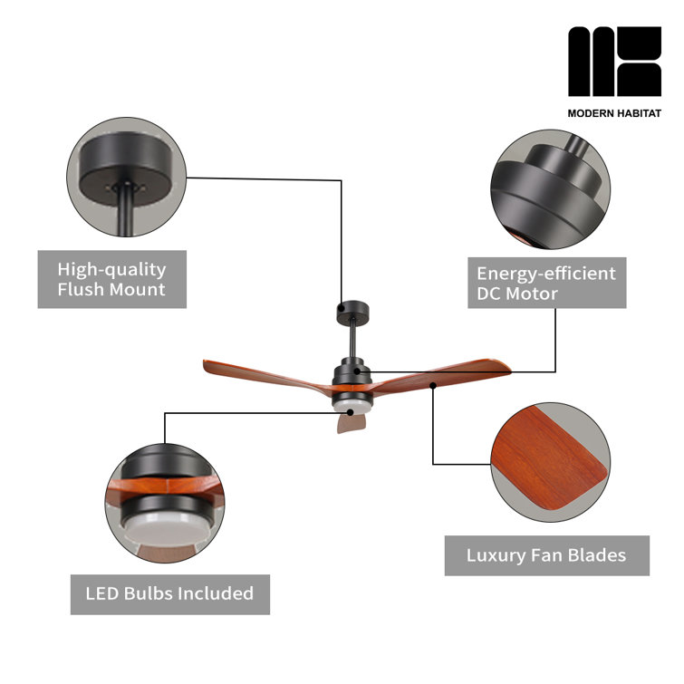 AuraVista 52-Inch Black and Medium Red Oak Ceiling Fan with LED Light and Remote