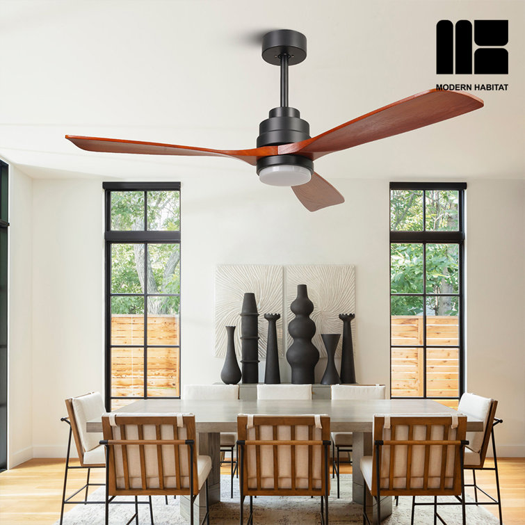 AuraVista 52-Inch Black and Medium Red Oak Ceiling Fan with LED Light and Remote