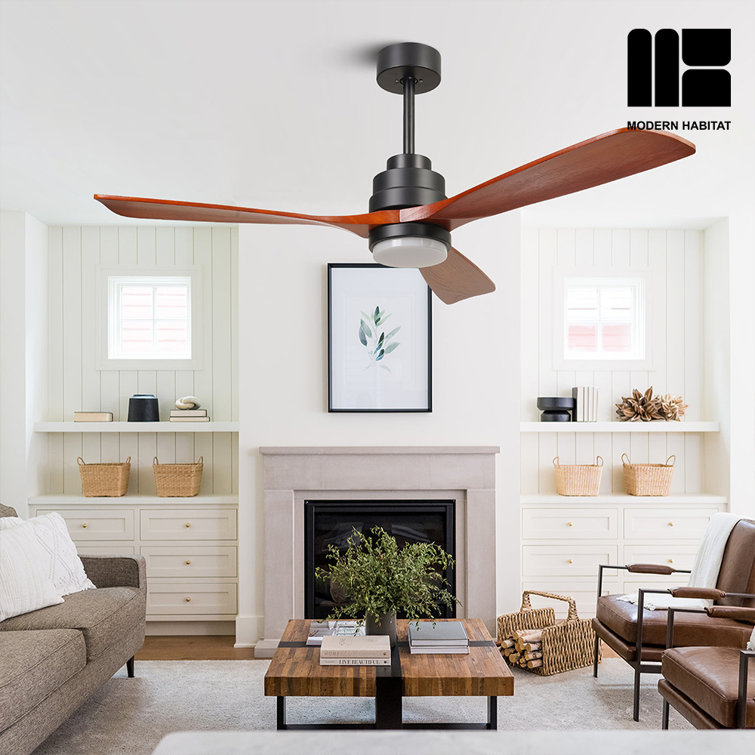 AuraVista 52-Inch Black and Medium Red Oak Ceiling Fan with LED Light and Remote