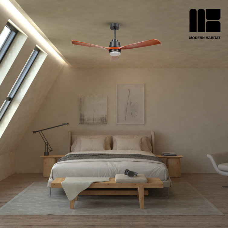 AuraVista 52-Inch Black and Medium Red Oak Ceiling Fan with LED Light and Remote