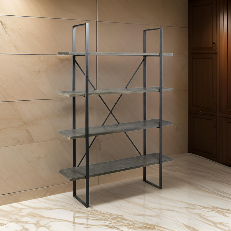 Gilesgrove Industrial Black Wood and Metal 4-Shelf Bookcase