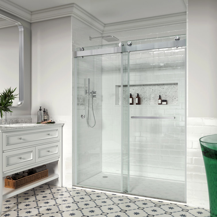 72" Brushed Nickel Frameless Double Sliding Shower Door with Clear Glass