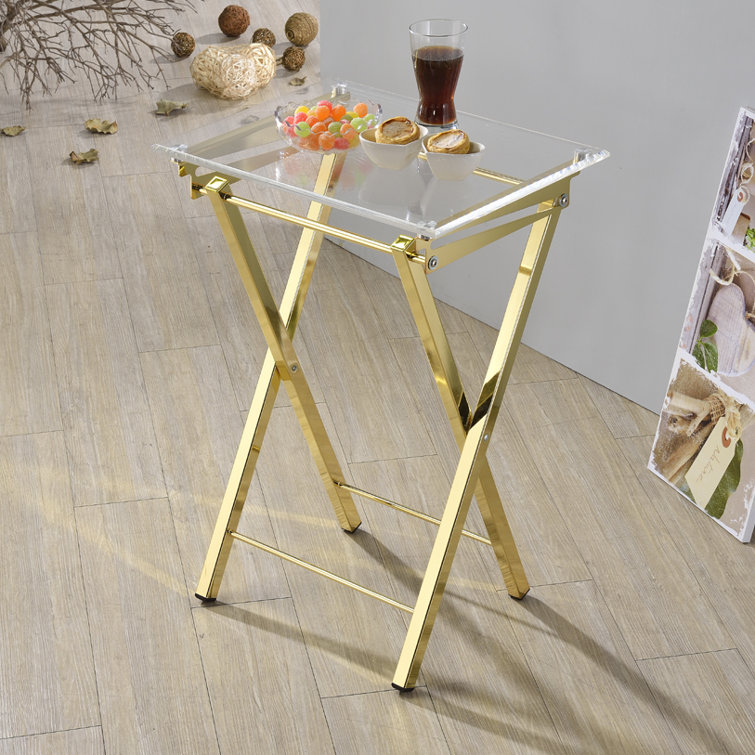 Gold and Clear Glass Folding Tray Table Set