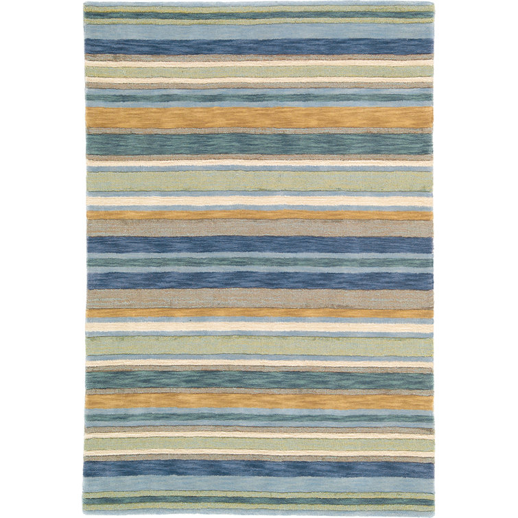 Handmade Blue and Beige Wool Stripe 4' x 6' Area Rug
