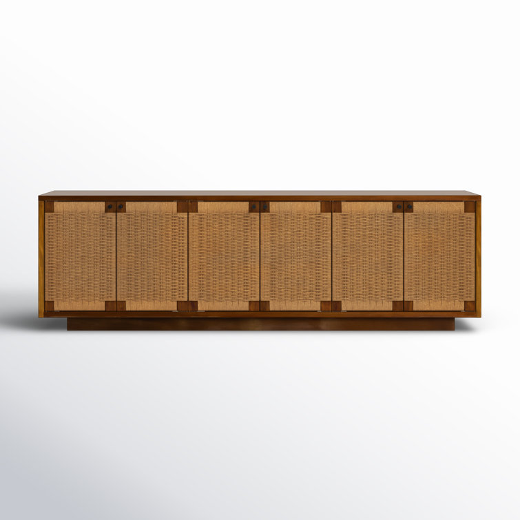 Light Brown Mahogany and Woven Paper Cord Media Console with Storage