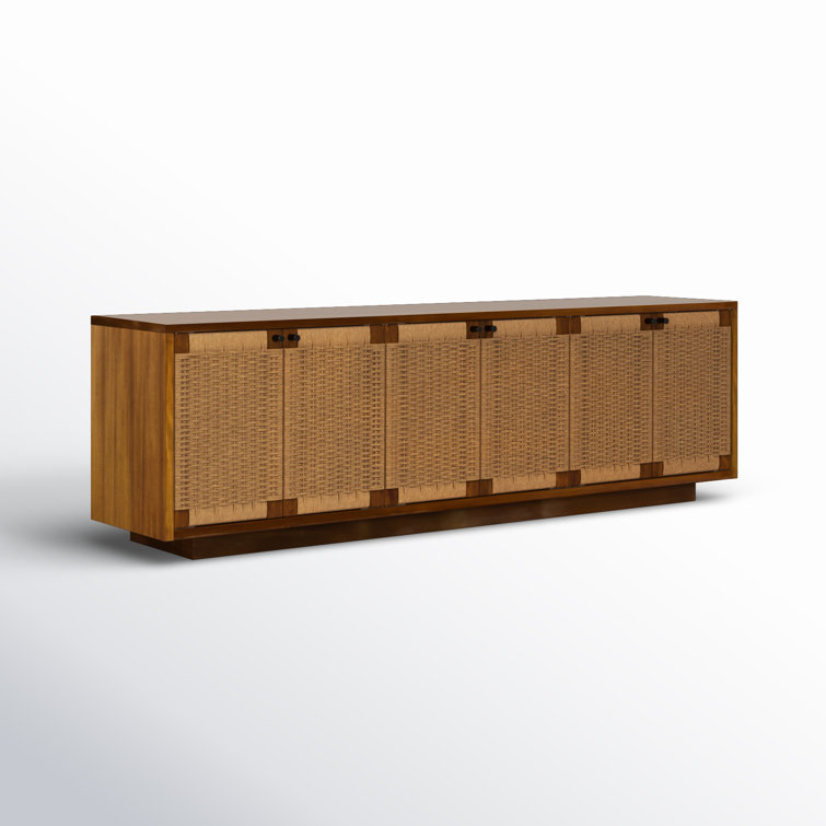 Light Brown Mahogany and Woven Paper Cord Media Console with Storage