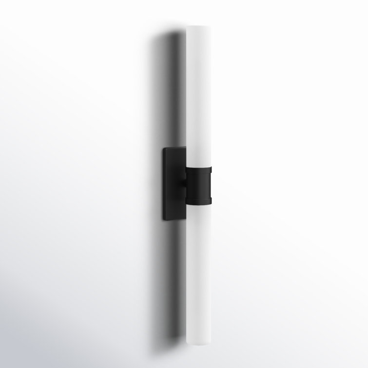 Midnight Black Two-Light Cylinder Wall Sconce with Satin Etched Glass