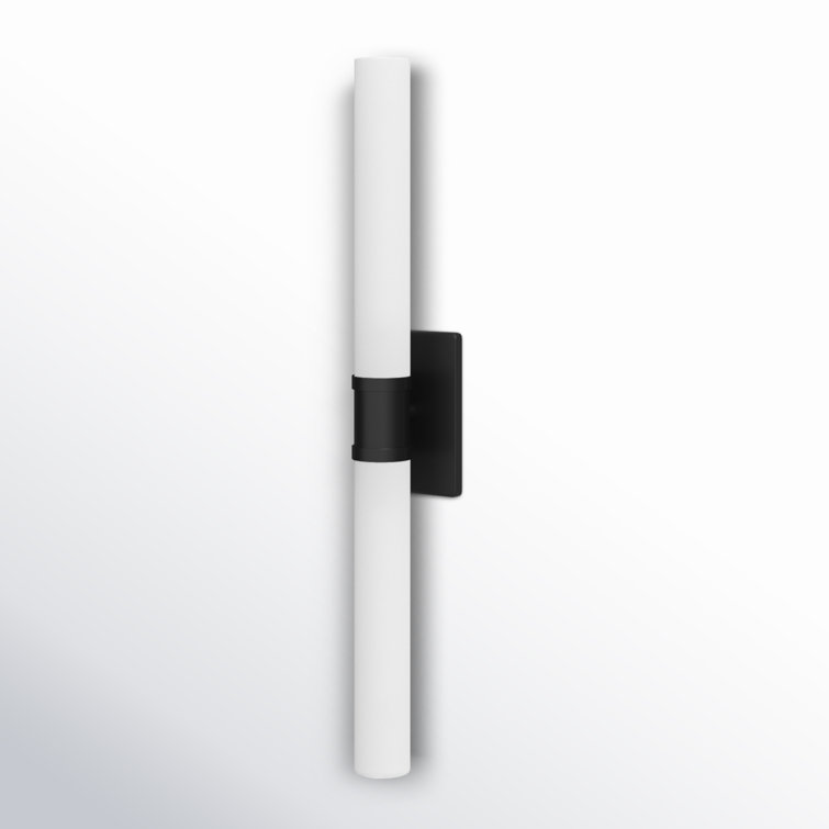 Midnight Black Two-Light Cylinder Wall Sconce with Satin Etched Glass
