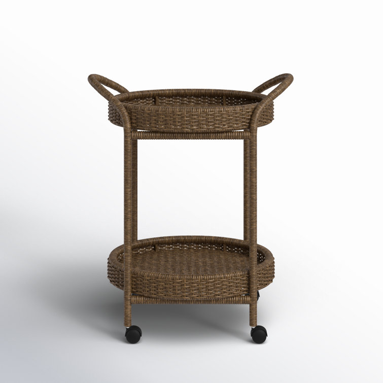 Brown Oval Rattan Bar Cart with Storage